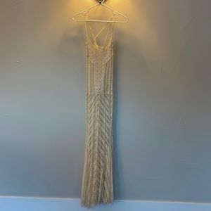 Gorgeous bohemian detailed off white slip dress